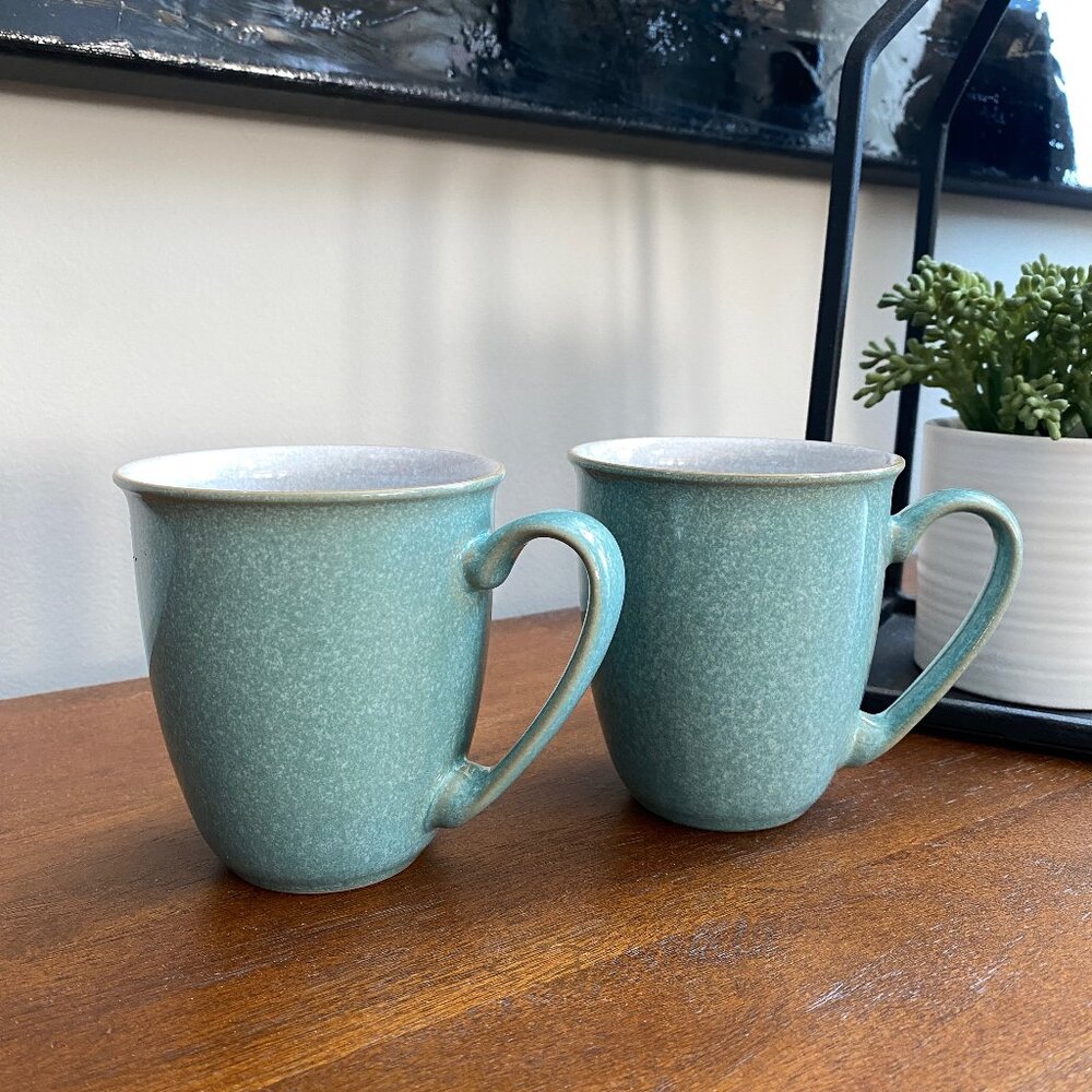 (Set of x2) Denby England Green Speckled Stoneware Mugs